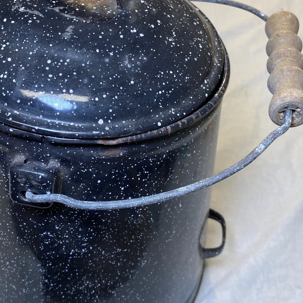 Vintage Large Black Speckled Graniteware Coffee Pot Campfire Cowboy Enamelware